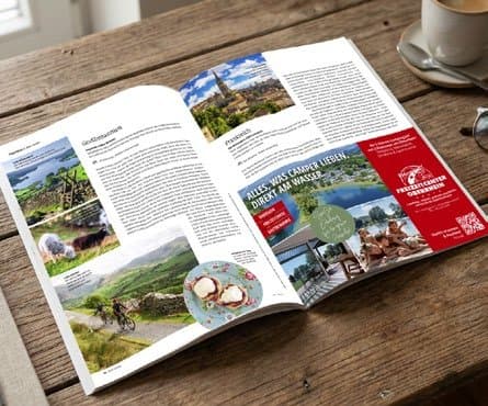 Aufgeschlagenes Magazin mit Beitrag zum Freizeitcenter Oberrhein